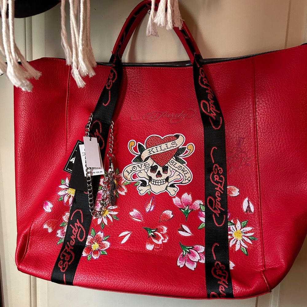 Ed Hardy Red Floral Extra Large Tote